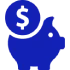 Blue animated piggy bank with dollar sign attached