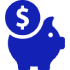 Blue animated piggy bank with dollar sign attached